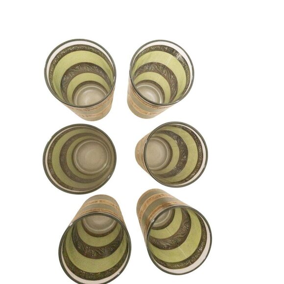 Vintage Starlyte Mid-Century Gold & Green Highball Glasses Set Of 6 - Picture 8 of 10